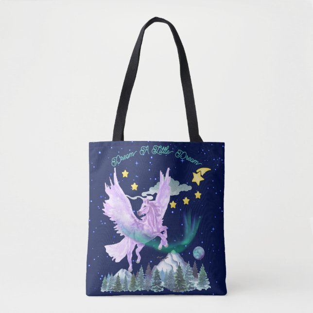 Retro Watercolor Horse Flying Over Mountains Tote Bag (Front)