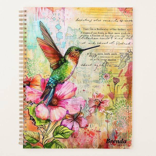 Retro Watercolor Hummingbird  Planner (Front)
