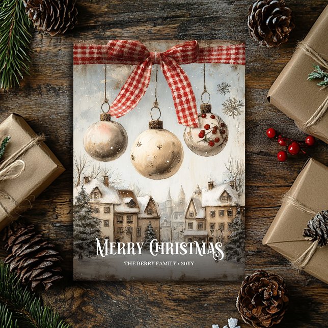 Retro Watercolor Neutral Colors Christmas Scene Holiday Card (Retro Watercolor Neutral Colors Christmas Scene Holiday Card )