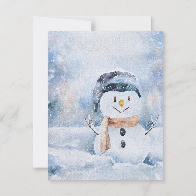 Retro Watercolor Painting Snowman Holiday Card (Front)