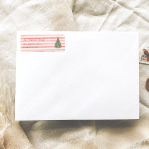 Retro Watercolor Red Stripes Christmas Tree 