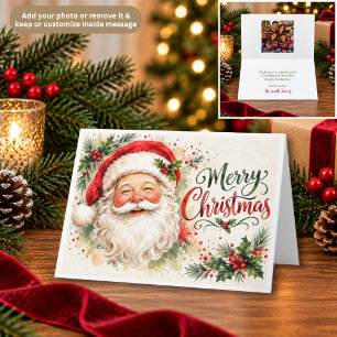 Retro Watercolor Santa Claus Christmas Card