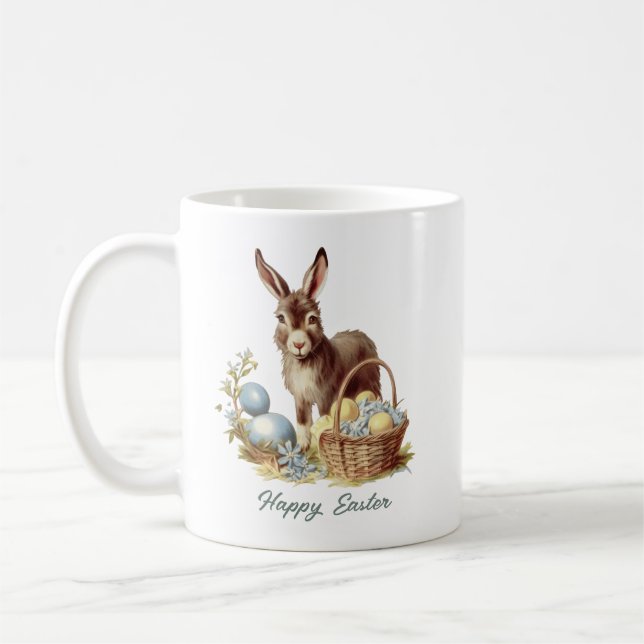 Retro watercolor soft pastel easter eggs § donkey coffee mug (Left)