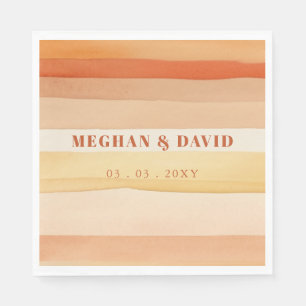 Retro Watercolor Stripes Terracotta Orange Wedding Napkin