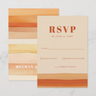Retro Watercolor Stripes Terracotta Orange Wedding RSVP Card