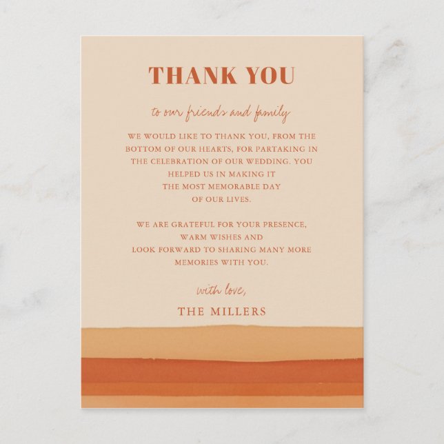 Retro Watercolor Stripes Terracotta Thank You  Postcard (Front)