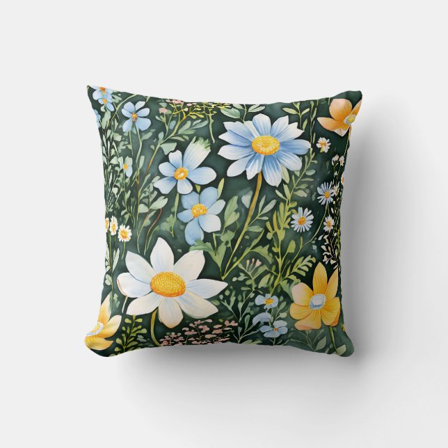 Retro Watercolor Wildflowers Seamless Pattern Cushion (Front)