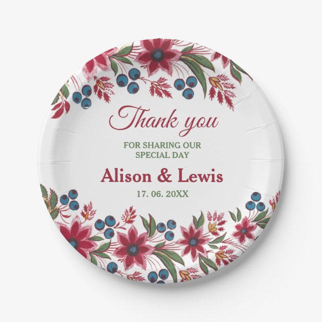 Retro Watercolour Florals Paper Plate (Front)