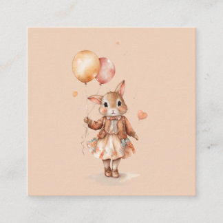 Retro watercolour Little bunny girl with balloons Enclosure Card