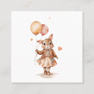 Retro watercolour Little bunny girl with balloons Square Business Card