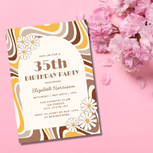 Retro Wave Artistic Flower Arch Brown Birthday Invitation