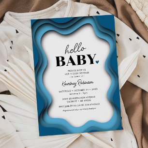Retro Wave Blue Boy Baby Shower Invitation