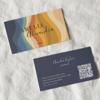 Retro Wave Boho Earth Tone Name QR Navy Designer