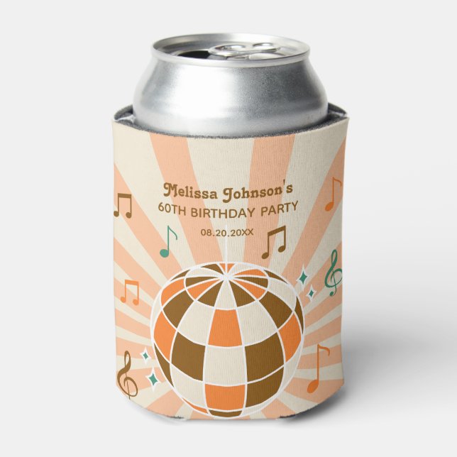 Retro Wave Disco Ball Musical Orange Birthday Can Cooler (Can Front)