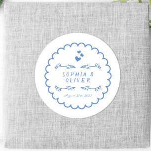 Retro Wave Doodle Illustrated Hand Written Wedding Classic Round Sticker