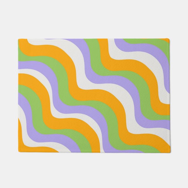 Retro Wave Groovy Curl Layer Abstract Y2k Pattern Doormat (Front)