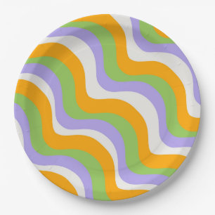 Retro Wave Groovy Curl Layer Abstract Y2k Pattern Paper Plate