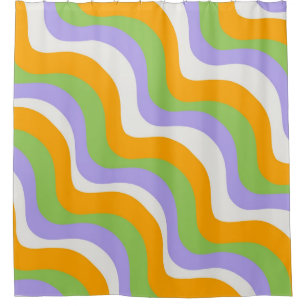 Retro Wave Groovy Curl Layer Abstract Y2k Pattern Shower Curtain