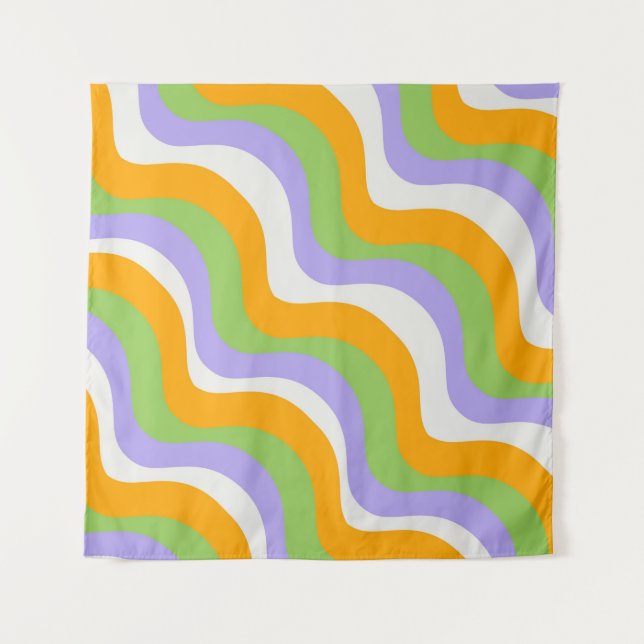 Retro Wave Groovy Curl Layer Abstract Y2k Pattern Tapestry (Front)