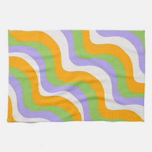 Retro Wave Groovy Curl Layer Abstract Y2k Pattern Tea Towel