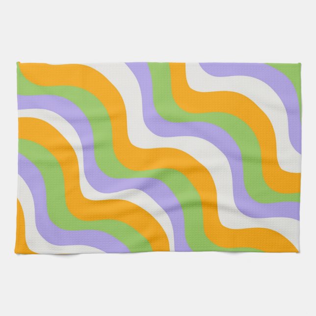 Retro Wave Groovy Curl Layer Abstract Y2k Pattern Tea Towel (Horizontal)