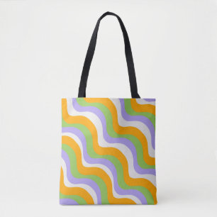 Retro Wave Groovy Curl Layer Abstract Y2k Pattern Tote Bag
