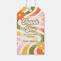 Retro Wave Groovy Flower Green Birthday Thank You