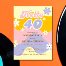 Retro Wave Groovy Flower Hello 40th Birthday