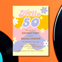 Retro Wave Groovy Flower Hello 50th Birthday