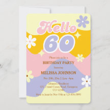 Retro Wave Groovy Flower Hello 60th Birthday