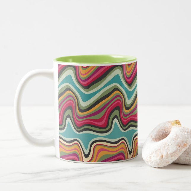 retro wave MANA Two-Tone Coffee Mug (With Donut)