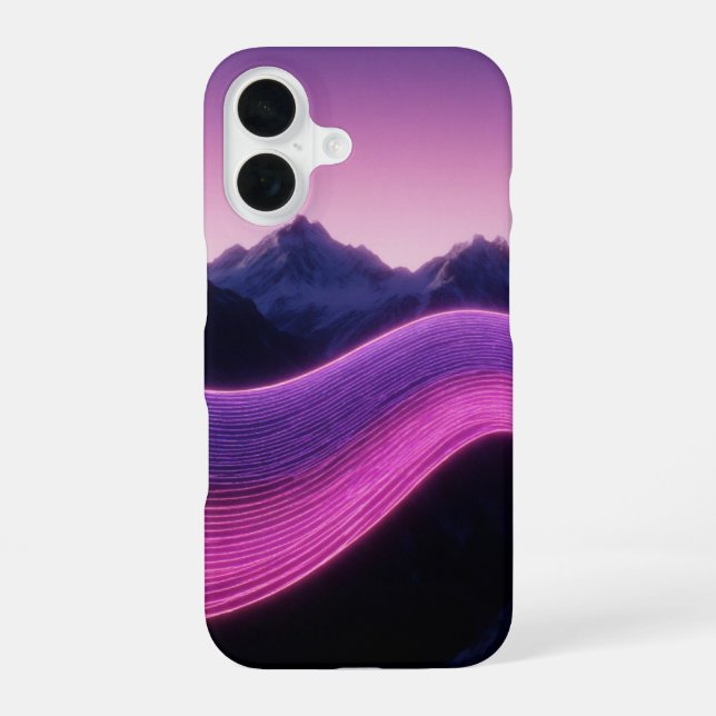 Retro Wave Mountains iPhone 16 Case (Back)