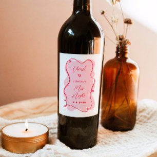 Retro wave pink and red bridal shower Cheers Wine Label