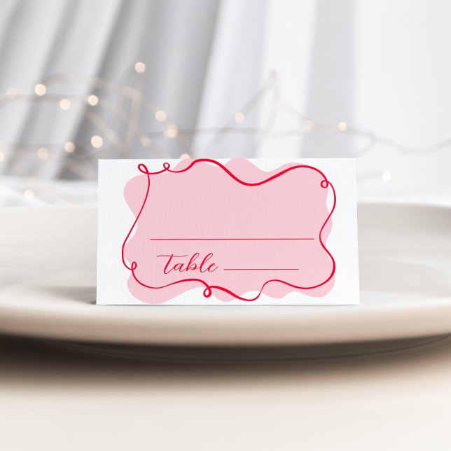 Retro wave pink and red bridal shower place card (Creator Uploaded)