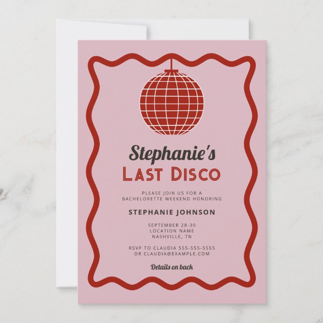 Retro Wave Pink and Red Last Disco Bachelorette  Invitation (Front)