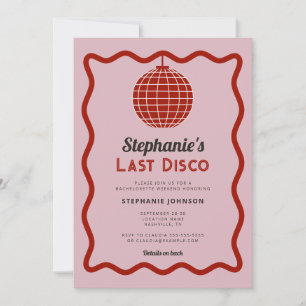 Retro Wave Pink and Red Last Disco Bachelorette Invitation