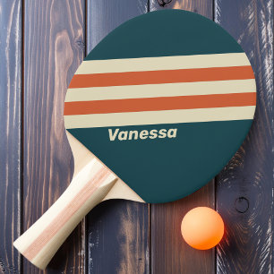 Retro Wave Stripes with Name Ping Pong Paddle