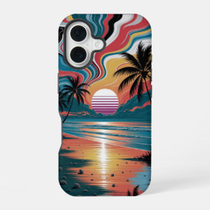 Retro Wave Sunset iPhone 16 Case