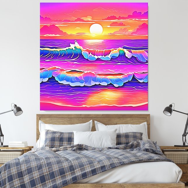 Retro Wave Sunset Serenity Canvas Print (Insitu(Bedroom))