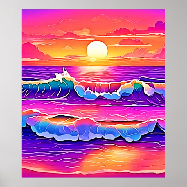 Retro Wave Sunset Serenity Poster (Front)