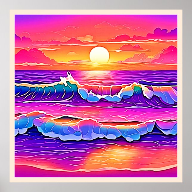 Retro Wave Sunset Serenity Poster (Front)