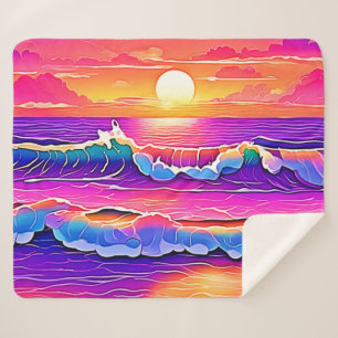Retro Wave Sunset Serenity Sherpa Blanket