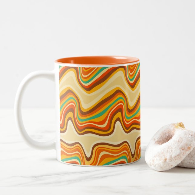 retro wave warm Two-Tone coffee mug (With Donut)