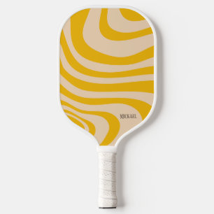 Retro Wave White and Yellow Modern Monogram  Pickleball Paddle