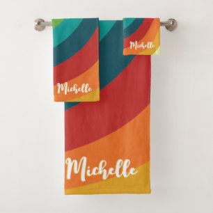 Retro Waves 70s Vintage Name Bath Towel Set