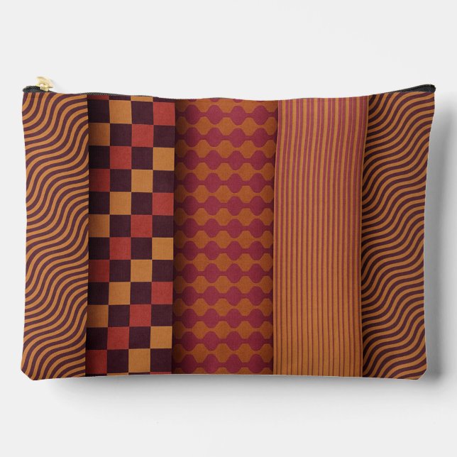 Retro Waves and Geometric Midcentury Pattern Accessory Pouch (Front)