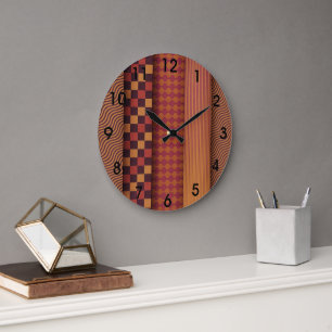 Retro Waves and Geometric Midcentury Pattern Large Clock