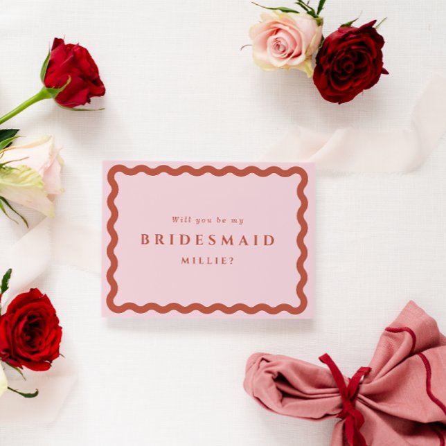 Retro Waves Blush & Terracotta Bridesmaid Proposal Card (Creator Uploaded)