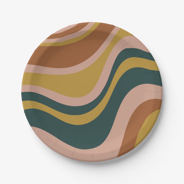 Retro Waves Boho Abstract Pattern Paper Plate (Front)