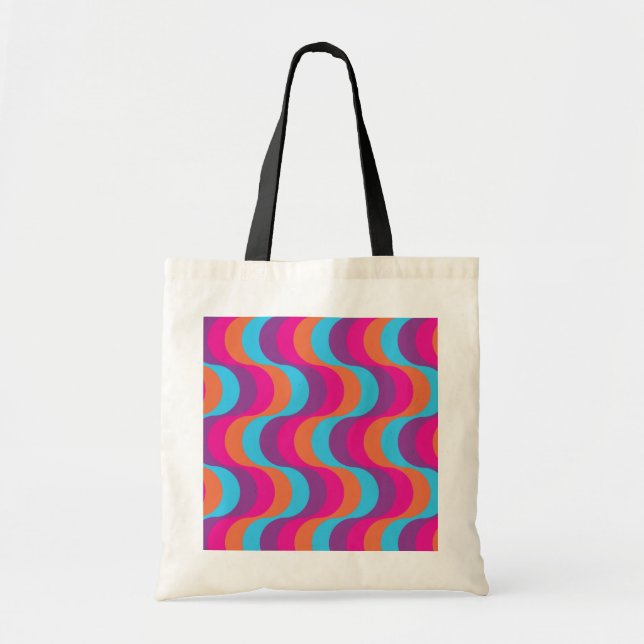 Retro waves in blue, orange, pink and purple tote bag (Front)